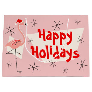 Flamingo Santa Pink Happy Holidays große Geschenk Geschenktüte