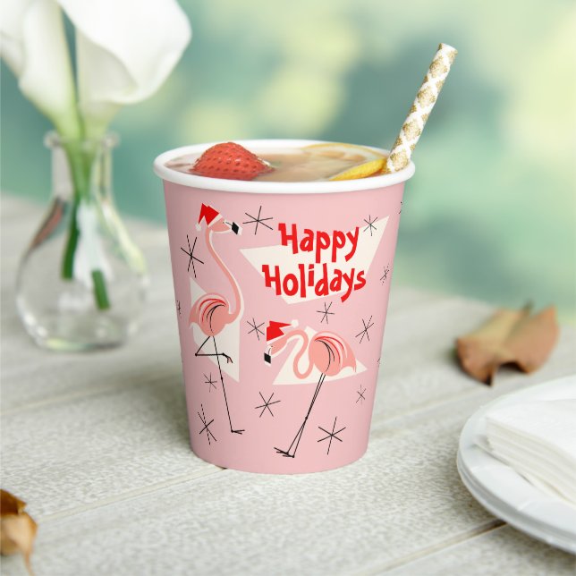 Flamingo Santa Pink Happy Holidays Pappbecher (In Situ)