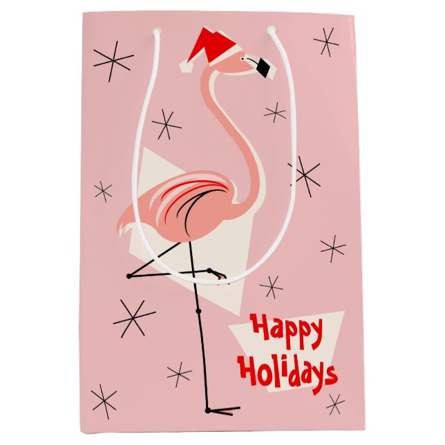 Flamingo Santa Pink Schöne Ferien Mittlere Geschenktüte (Vorderseite)