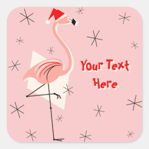 Flamingo Santa Pink Text Aufkleber Quadrat