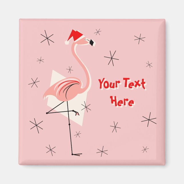 Flamingo Santa Pink Text Magnetquadrat Magnet (Vorne)