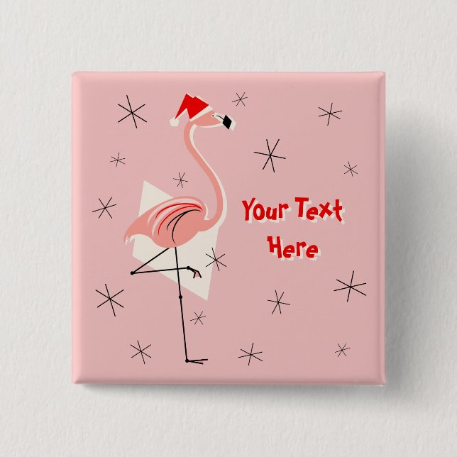 Flamingo Santa Pink Textfeld Quadrat Button (Vorderseite)