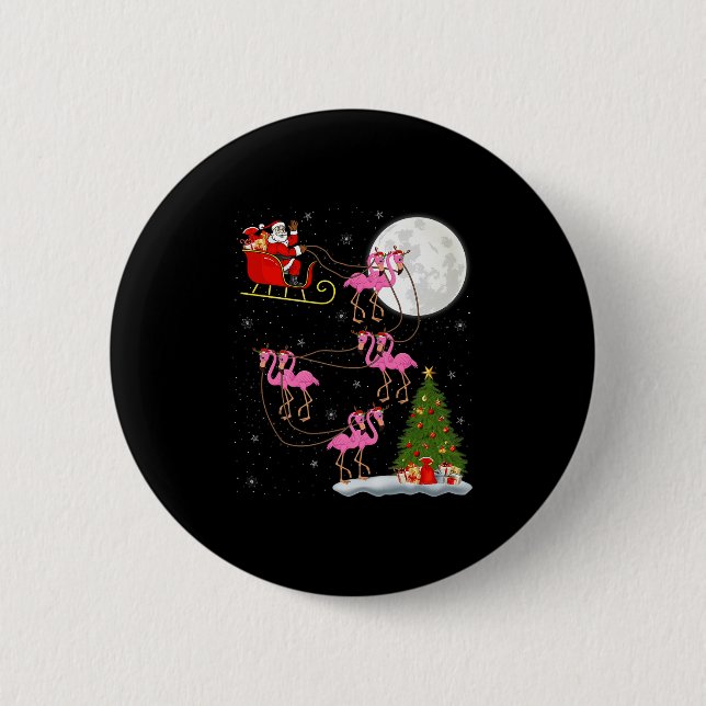Flamingo Santa Sleigh Flying Funny Magical Christm Button (Vorderseite)