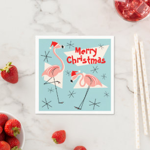 Flamingo Santas Blauer Frohe Weihnachtscreme Servi Serviette