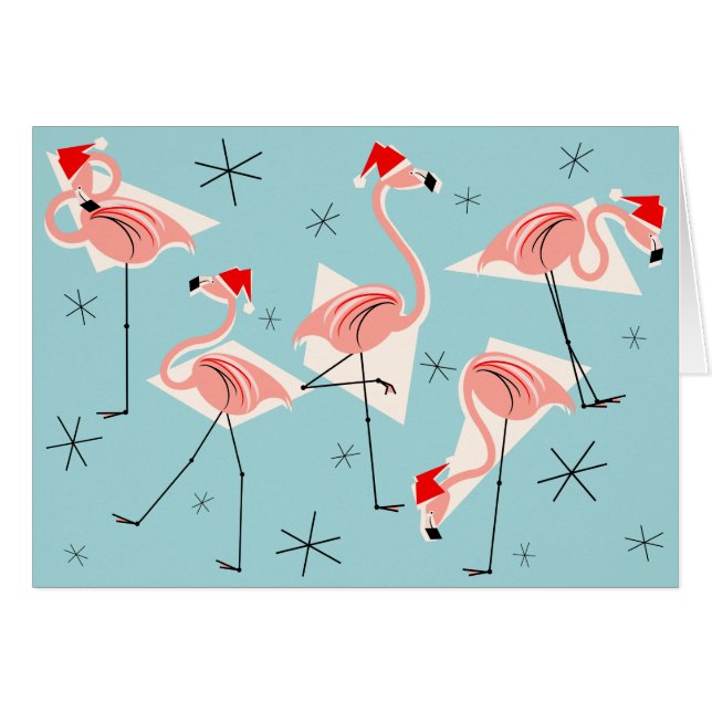 Flamingo Santas Blue Frohe Weihnachten horizontal (Vorderseite (Horizontal))
