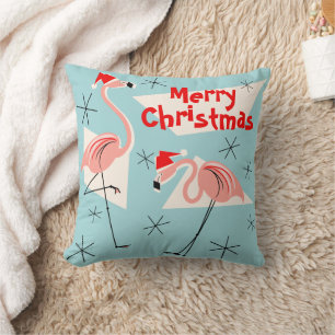 Flamingo Santas Blue Frohe Weihnachtsplatz Kissen