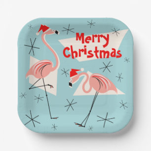 Flamingo Santas Blue Frohe Weihnachtsplatz Pappteller