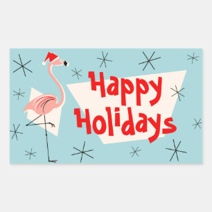 Flamingo Santas Blue Happy Holidays Rechteck Rechteckiger Aufkleber