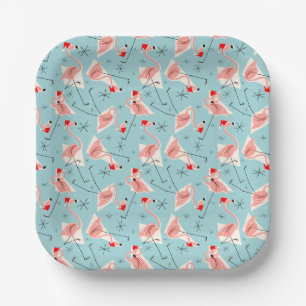 Flamingo Santas Blue Mehrquadrat Papierplatte Pappteller