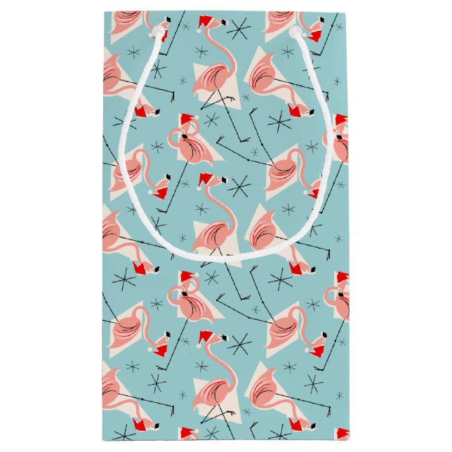 Flamingo Santas Blue Multi Geschenktasche klein Kleine Geschenktüte (Rückseite)