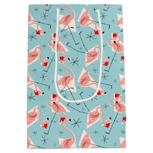Flamingo Santas Blue Multi Geschenktasche Medium Mittlere Geschenktüte