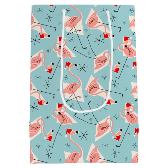 Flamingo Santas Blue Multi Geschenktasche Medium Mittlere Geschenktüte (Rückseite)
