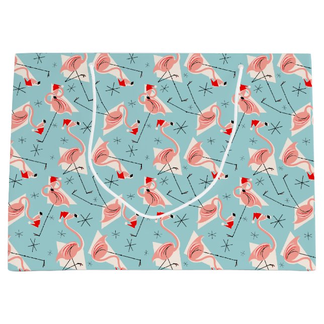 Flamingo Santas Blue Multi große Geschenktüte (Vorderseite)