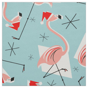 Flamingo Santas Blue Multi große Muster Gewebe Stoff