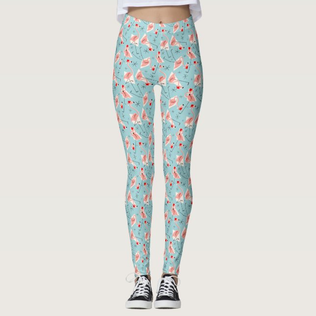 Flamingo Santas Blue Multi Leggings (Vorderseite)