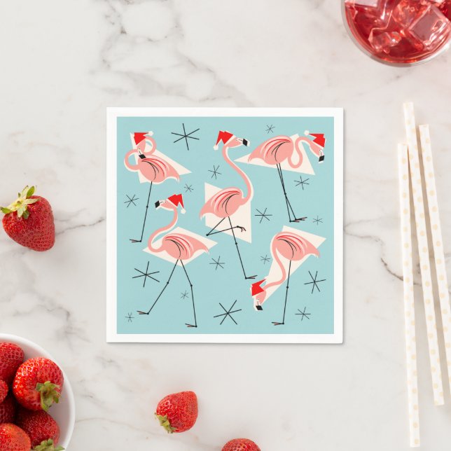 Flamingo Santas Blue Paper napkin Serviette (Beispiel)