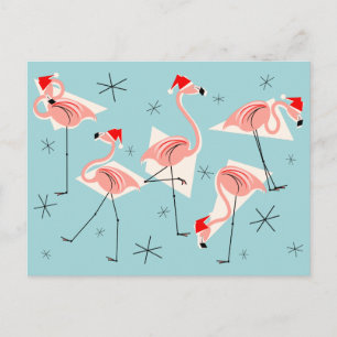 Flamingo Santas Blue Postkarte