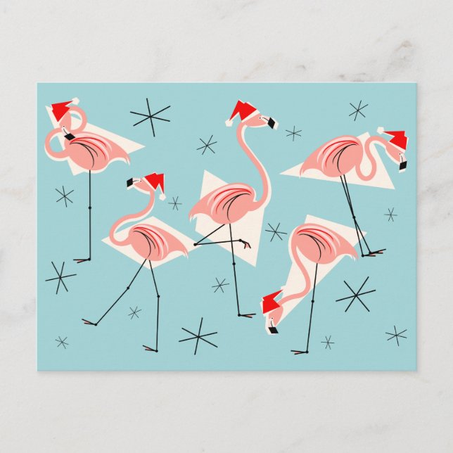 Flamingo Santas Blue Postkarte (Vorderseite)