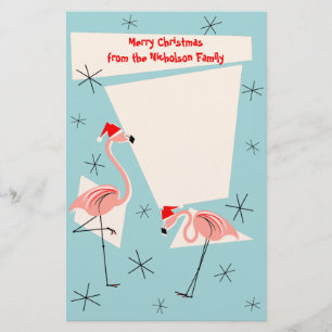 Flamingo Santas Blue Text Briefpapier