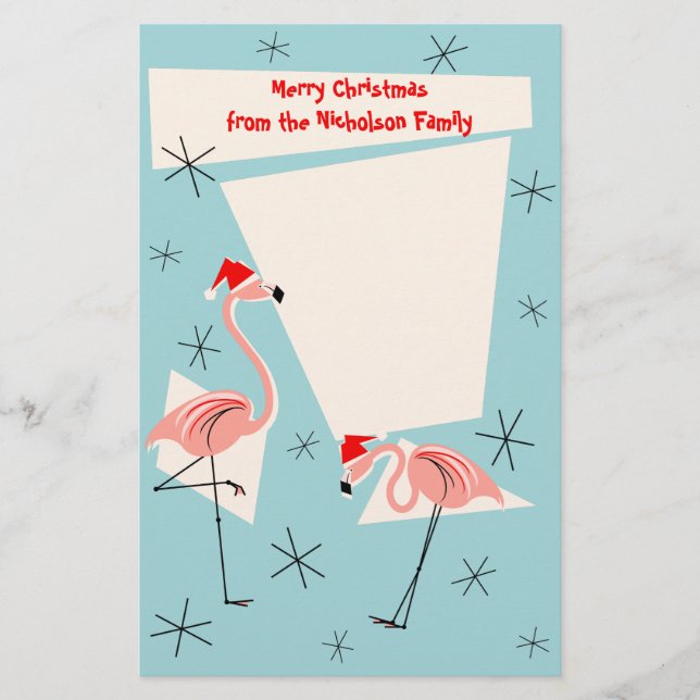 Flamingo Santas Blue Text Briefpapier (Vorderseite)