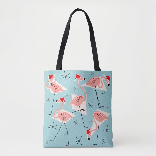 Flamingo Santas Blue über den Taschentuch Tasche (Vorderseite)
