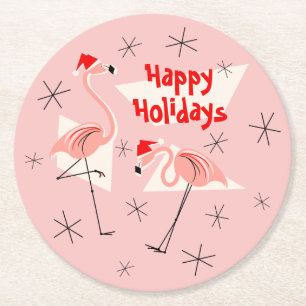 Flamingo Santas Pink Feiertage rund Runder Pappuntersetzer
