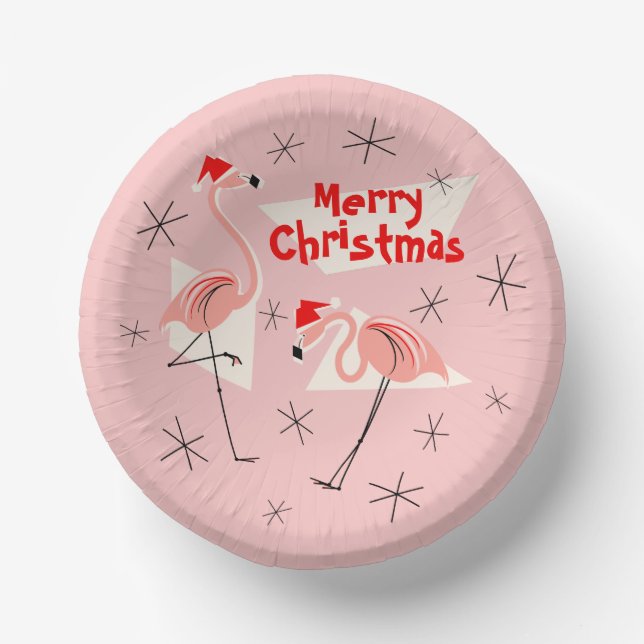 Flamingo Santas Pink Frohe Weihnachten Pappteller (Vorderseite)