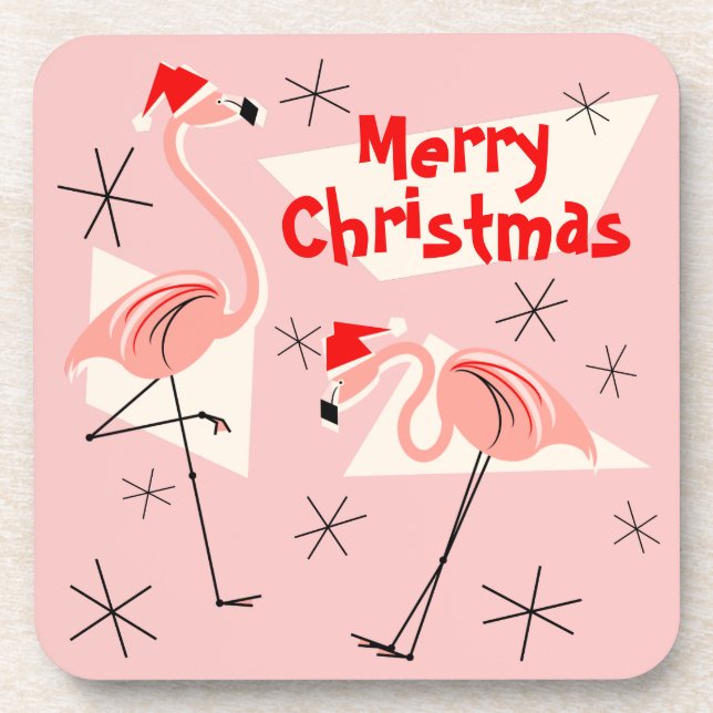 Flamingo Santas Pink Frohe Weihnachtskunststoff Getränkeuntersetzer (Vorderseite)