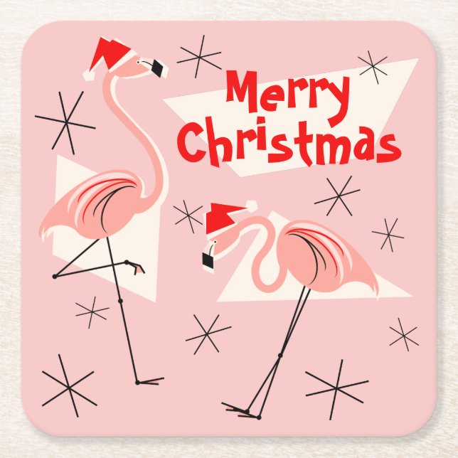 Flamingo Santas Pink Frohe Weihnachtsplatz Rechteckiger Pappuntersetzer (Vorderseite)