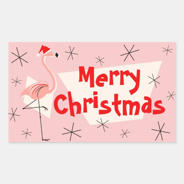 Flamingo Santas Pink Frohe Weihnachtsriegel Rechteckiger Aufkleber (Vorderseite)