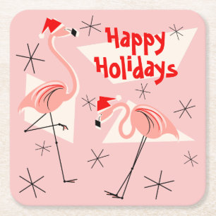 Flamingo Santas Pink Happy Holidays Platz Rechteckiger Pappuntersetzer