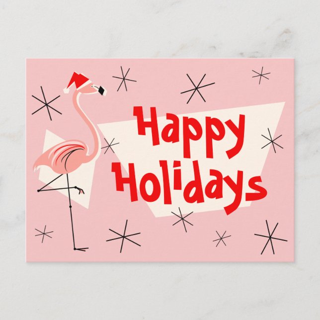 Flamingo Santas Pink Happy Holidays Postkarte (Vorderseite)