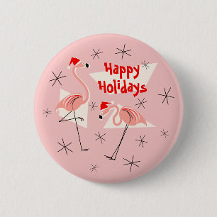 Flamingo Santas Pink Happy Holidays Taste rund Button