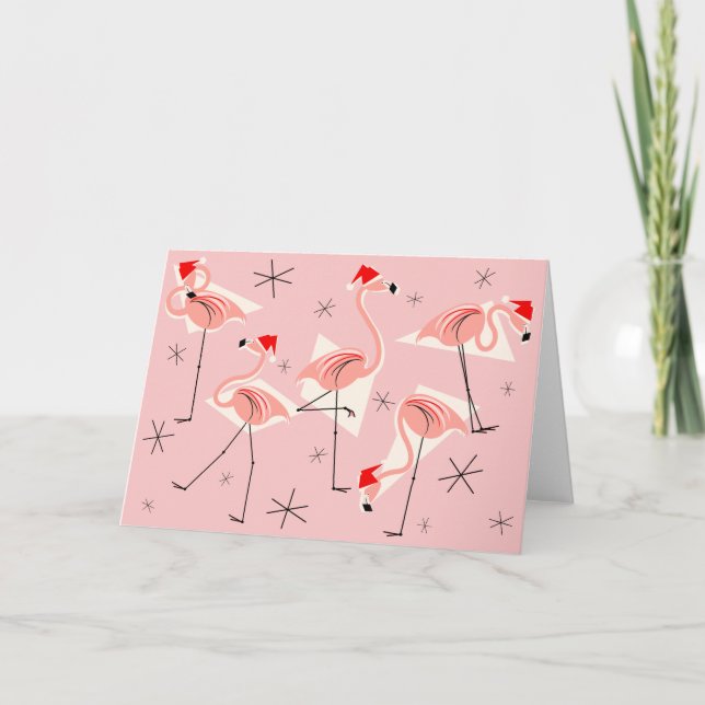 Flamingo Santas Pink horizontale Karte (Vorderseite)