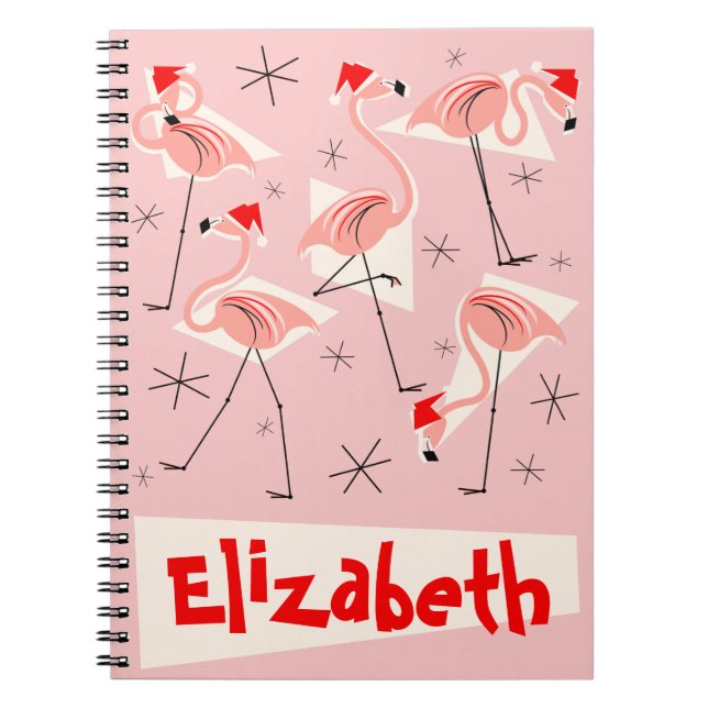 Flamingo Santas Pink Name Notebook Notizblock (Vorderseite)
