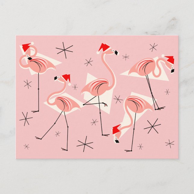 Flamingo Santas Pink Postkarte (Vorderseite)