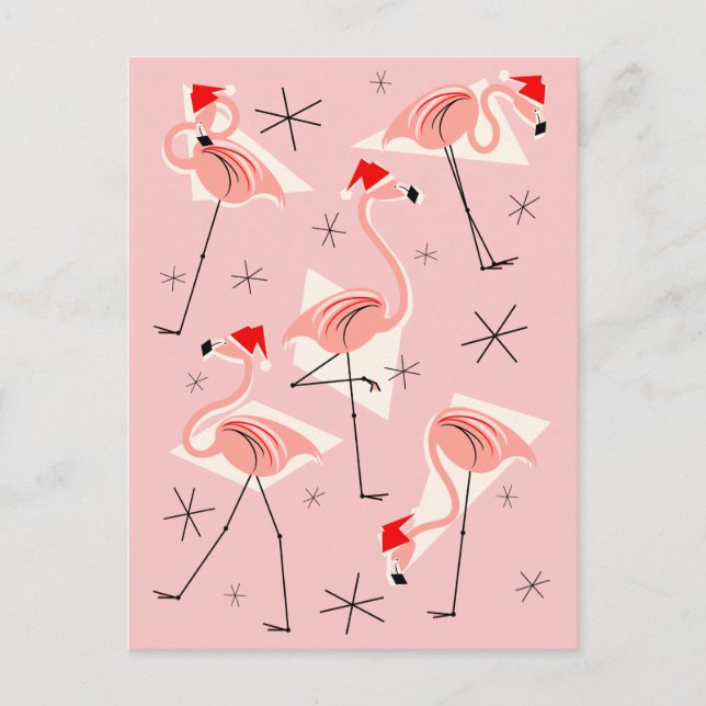 Flamingo Santas Pink Postkartenporträt Feiertagspostkarte (Vorderseite)