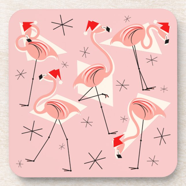 Flamingo Santas Pink Untersetzer Kunststoff (Vorderseite)