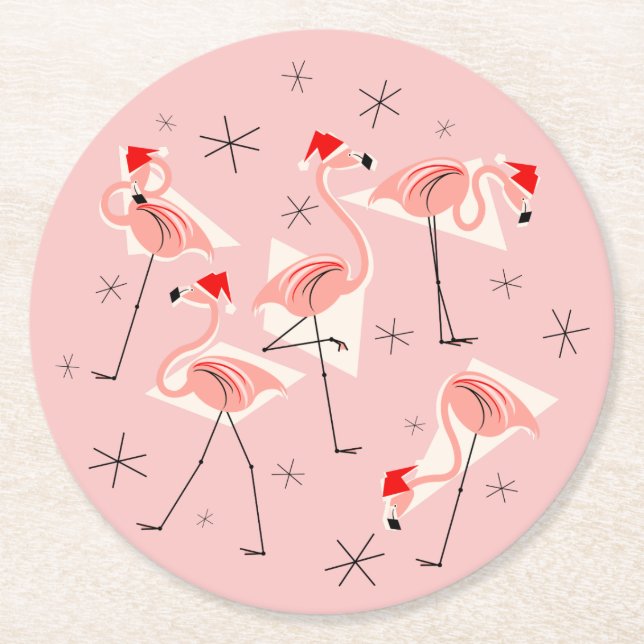 Flamingo Santas Pink Untersetzer rund (Vorderseite)