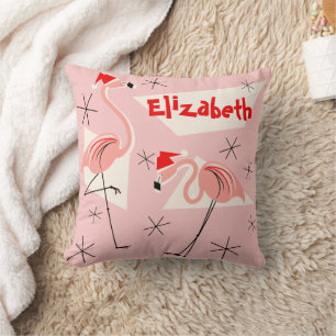 Flamingo Santas rosa Namensquadrat Kissen