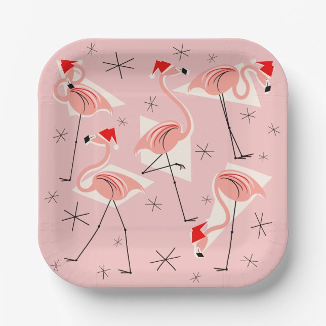 Flamingo Santas rosa Papierplatte Pappteller (Vorderseite)
