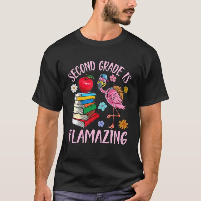 Flamingo Schüler glücklich zurück Schule zweite Kl T-Shirt (Vorderseite)