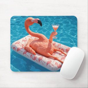 Flamingo schwimmt mit einem Cocktail im Pool Mousepad