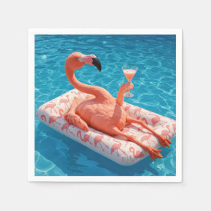 Flamingo schwimmt mit einem Cocktail in einem Pool Serviette