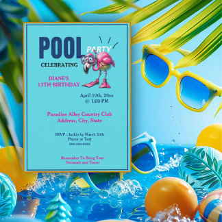 Flamingo Scuba Geer Pool Party Geburtstag Einladung
