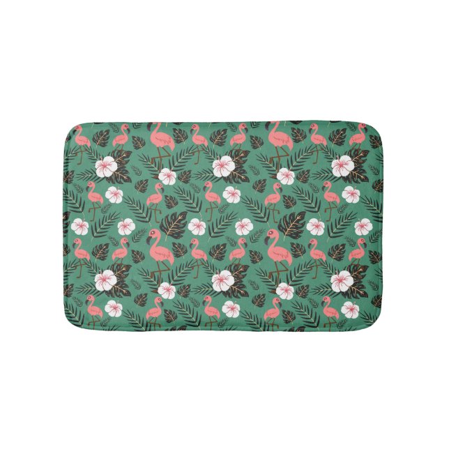 Flamingo seamless pattern pink on green background badematte (Vorderseite)