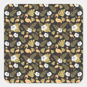 Flamingo seamless pattern yellow and white flowers quadratischer aufkleber