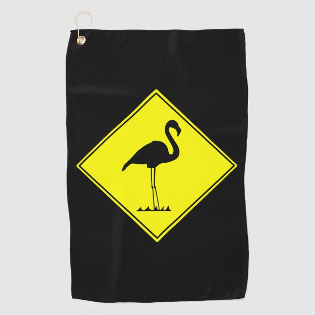Flamingo-Silhouette-Verkehrsschild Golfhandtuch (Vorderseite)