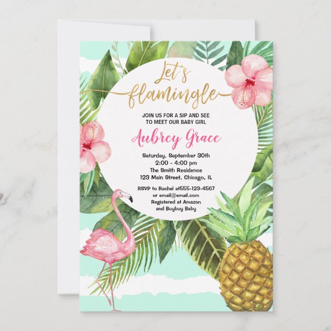 Flamingo sip und sehen Tropical zusammentreffen gi Einladung (Vorderseite)