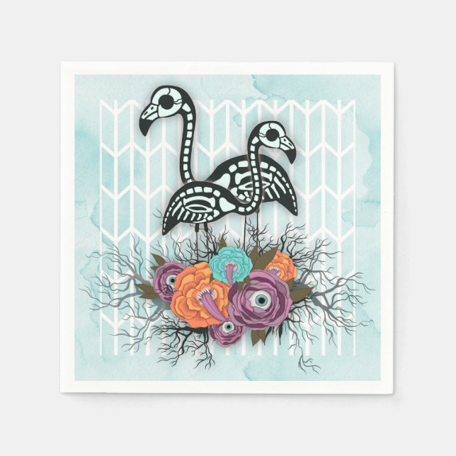 Flamingo Skeleton Halloween Komposition Serviette (Vorderseite)